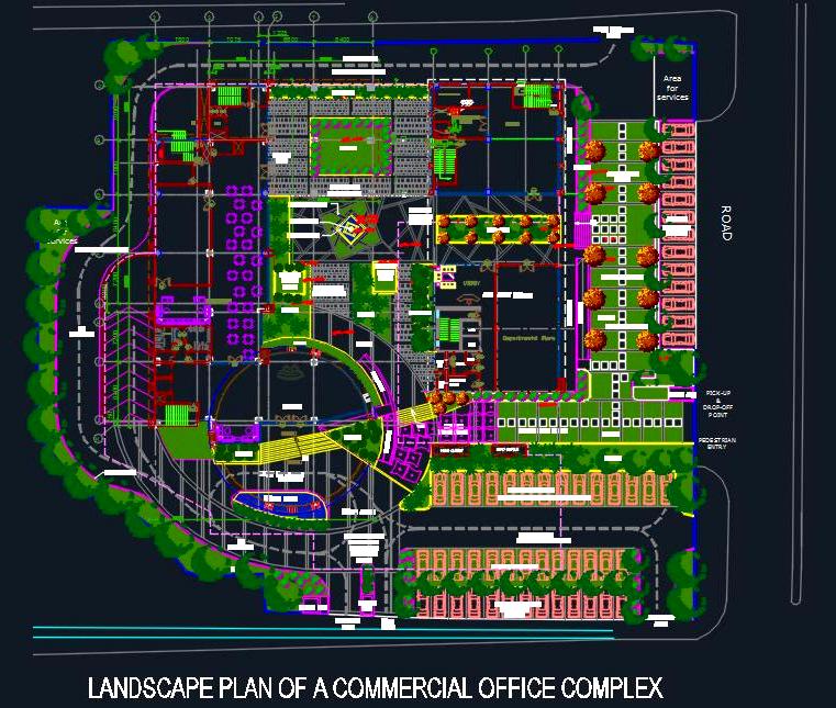 Commercial Office Landscape Design with CAD Details